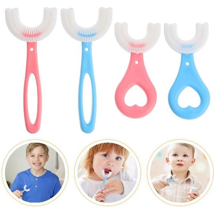 4pcs Brosse à dents en forme de U pour enfants Brosse à dents nettoyante en profondeur à 360 ° pour 2 à 12 ans