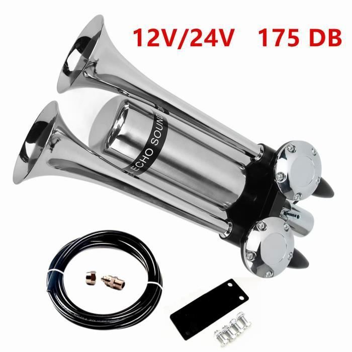 YIYIDA Klaxon en acier inoxydable à Double Tube avec réservoir d'air 24V/12V klaxon de voiture 175DB klaxon à Air fort son apaisant