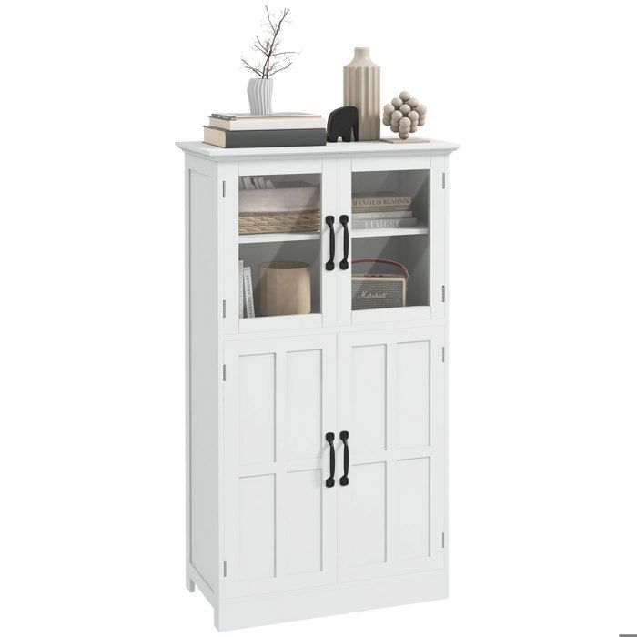 Buffet de cuisine HOMCOM armoire multi-rangements 2 placards portes en verre 4 étagères en bois blanc