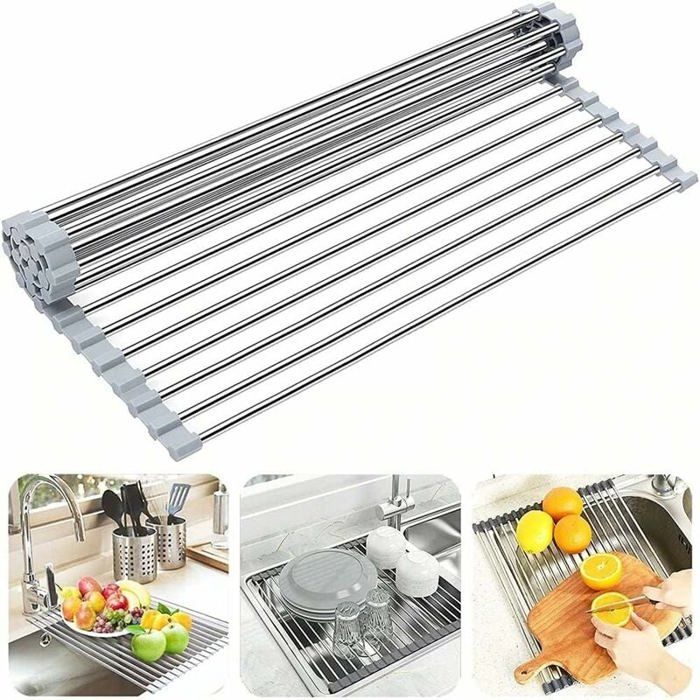 Égouttoir Pliable Rayen 37.7x29.3cm - Gris Avec Pieds Antidérapants - Économiseur D'Espace Cuisine