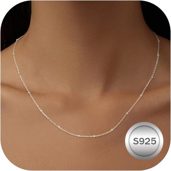 Collier Femme Argent 925 Chaine Argent 14K Or Chaîne Boule Collier
