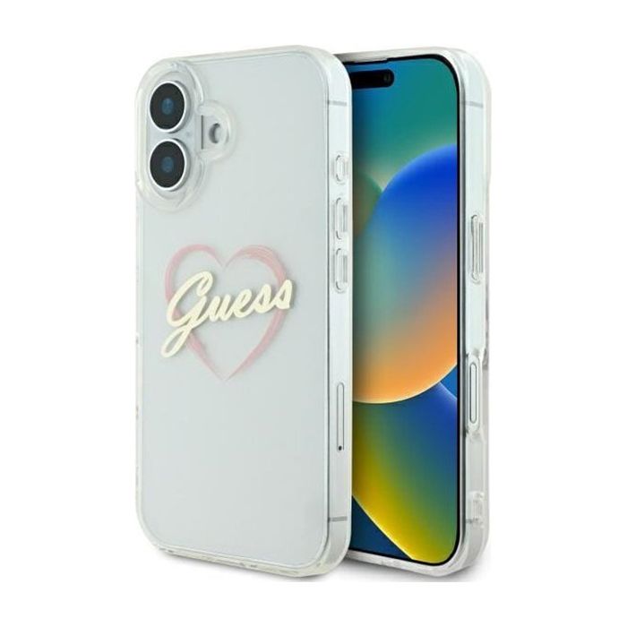 Guess Coque Hardcase IML Heart pour iPhone 16 Plus Blanc - vue 4
