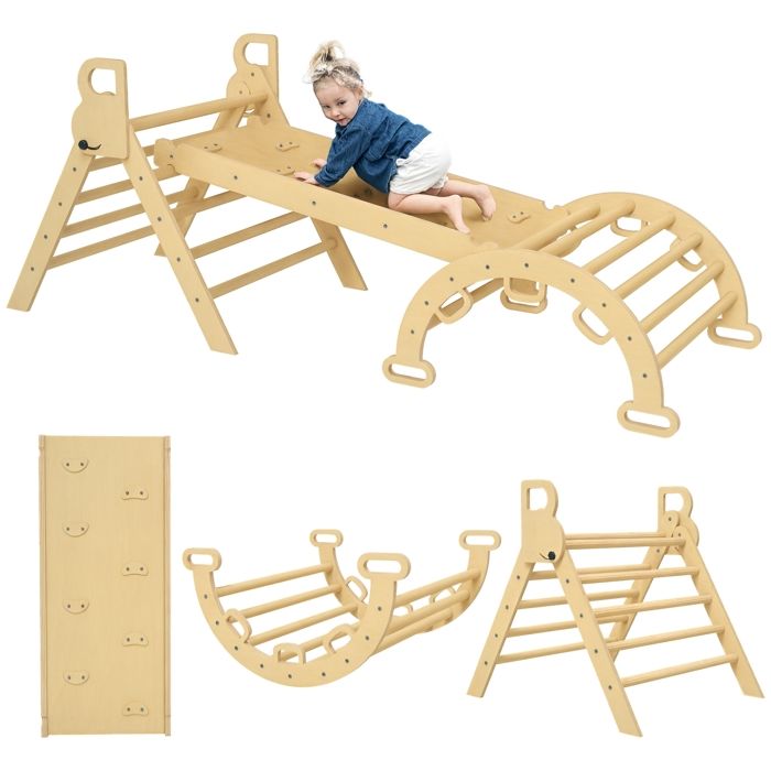 5 en 1 Triangle arche descalade enfants - AIYAPLAY - rampe descalade réversible bascule bois naturel