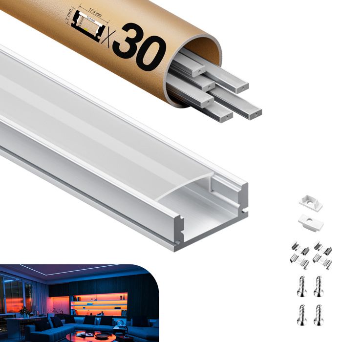 KOSOOM Profilé LED Encastré 1m X 10 Pièces - Couvercle Mat Pour Bandes LED Jusqu'à 20,2mm - Aluminium Haute Qualité