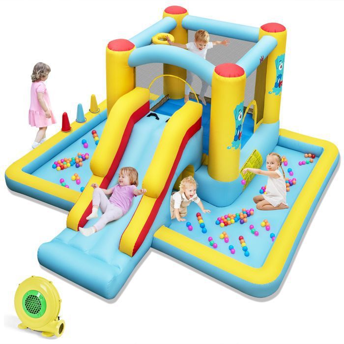 Château Gonflable DREAMADE 3-10 Ans – Avec Saut, Escalade, Toboggan Aquatique, Piscine, Tunnel Et Pendule