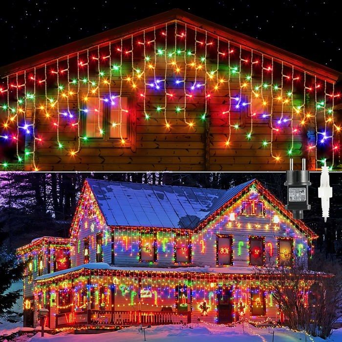 Guirlande extérieure rideaux de Noël 10M 400 LED guirlandes lumineuses LED de Noël 8 modes (lumières de couleur)