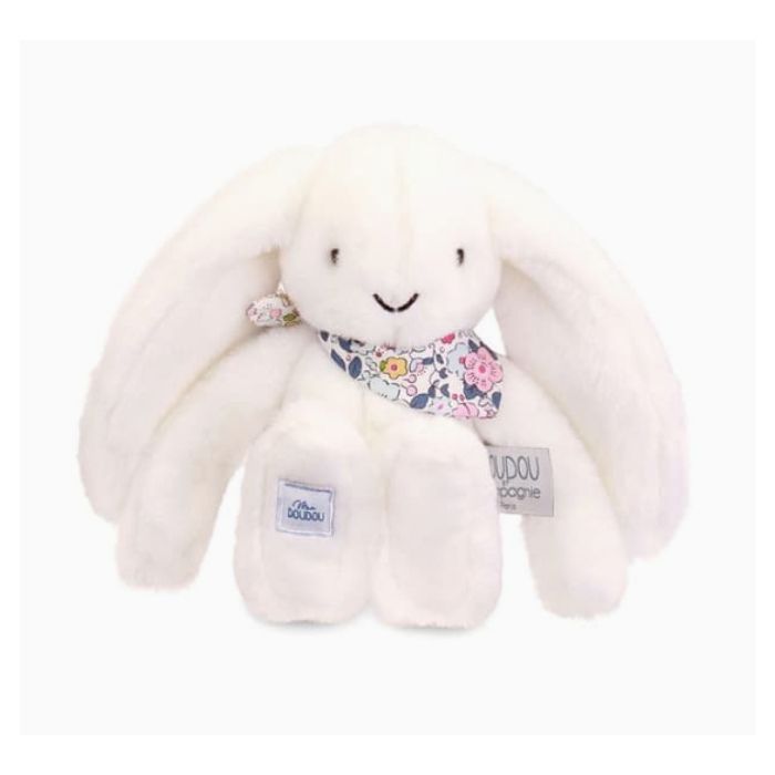 Doudou et Compagnie - Peluche Lapin Fleurette blanc 25 cm