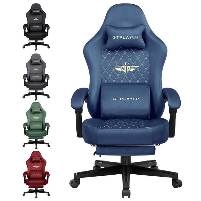 Chaise Gaming Fauteuil Gaming Tissu avec Coussin D'Assise à Ressorts et Repose Pieds - vue 4