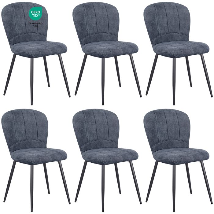Chaises de Salle à Manger - WAFTING - Design Coquille - Revêtement chenille - Pieds métal - Lot de 6