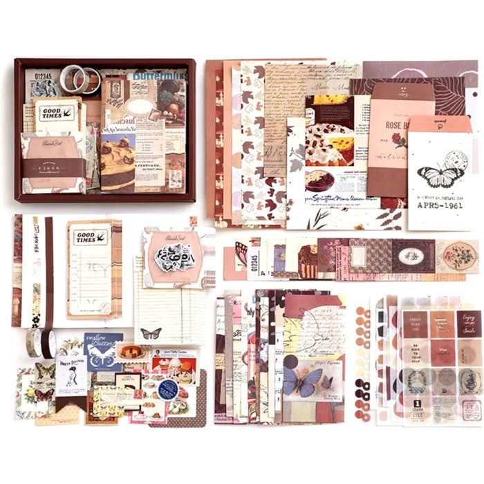 Ensemble de papeterie vintage - Journal - Autocollants - Scrapbooking - Ensemble de journalisation - Livre dautocollant Étiquette