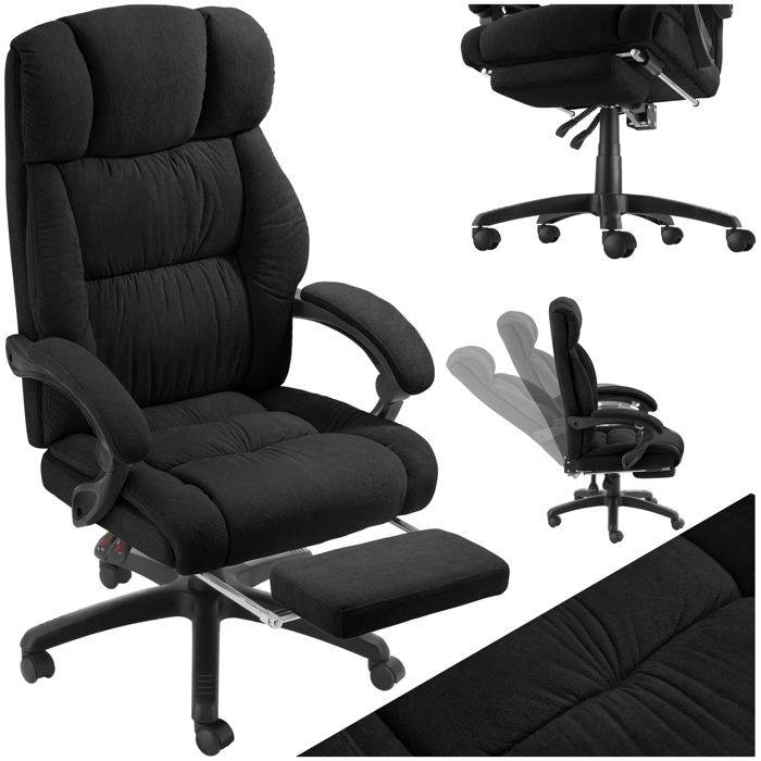 Chaise de bureau - TECTAKE - Fauteuil de bureau JILIEN avec repose-pieds et revêtement en velours 64 x 68-118 x 89-115 cm - Noir