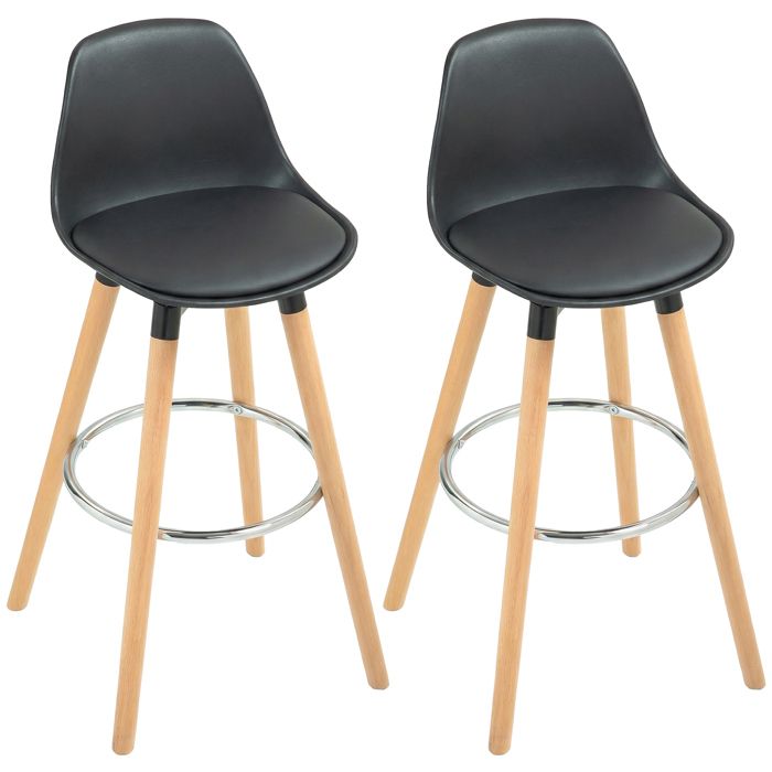 Lot de 2 tabourets de bar - HOMCOM - dossier et repose-pieds assise rembourrée - PU - 43 x 43 x 91 cm - noir