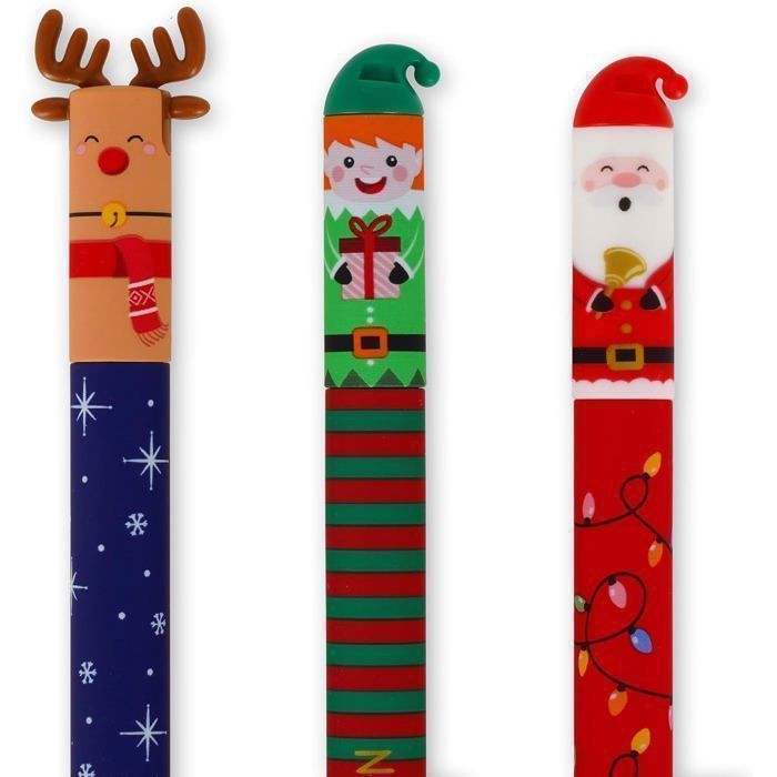 LEGAI - Set De 3 Stylos Gel Effaçables, édition De Noël, Rouge, Bleu