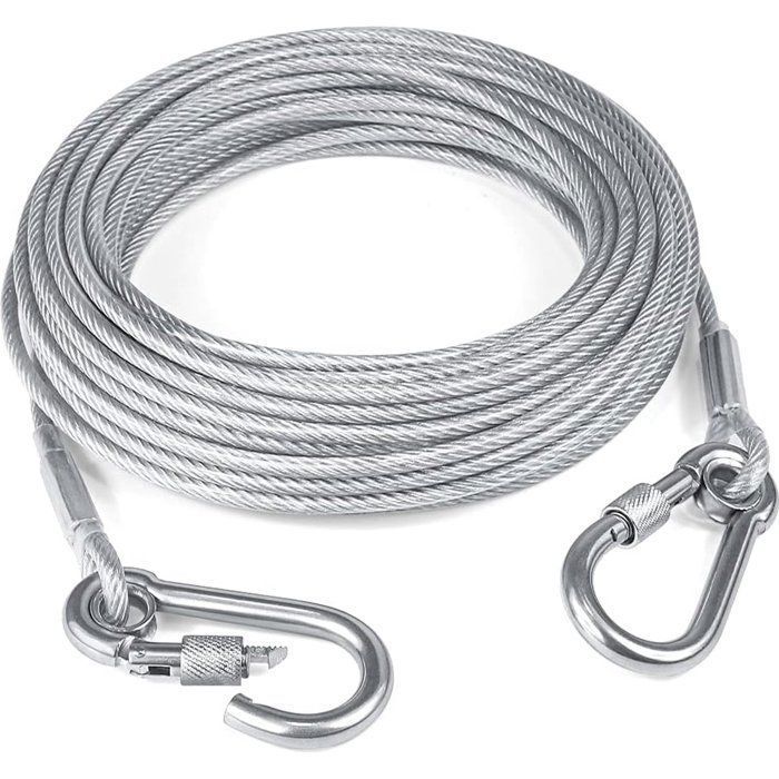 Câble de laisse pour chien - 5 mm x 3 m - acier inoxydable - argenté - chaîne pour chien - avec boucle double en acier inoxydable -