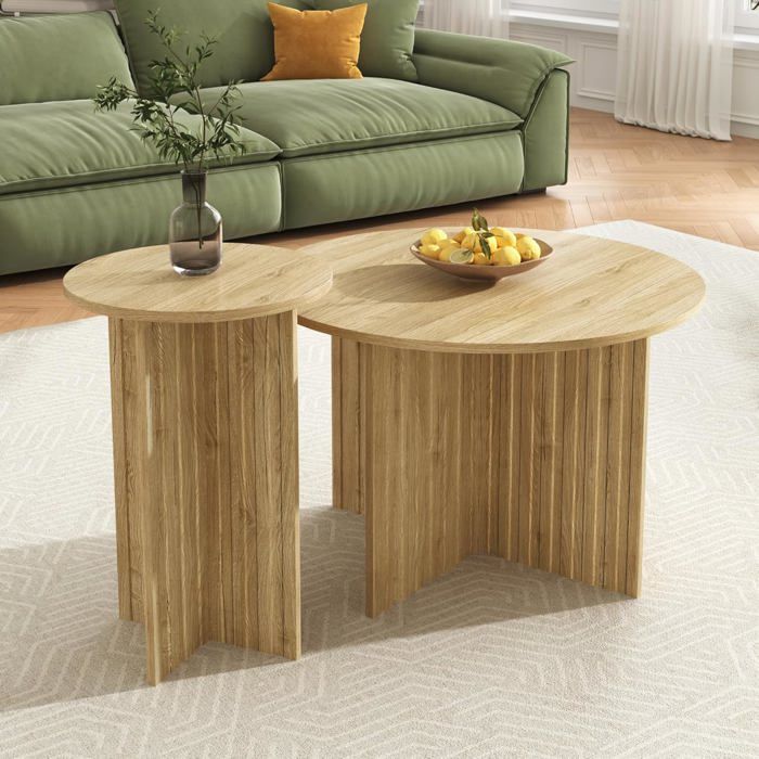 Ensemble de table nid en bois moderne de 2 pièces-tables basses rondes ...