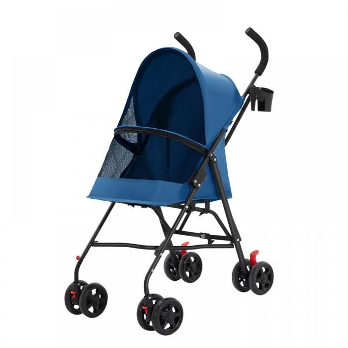 Poussette pour Chien Pliable - Avec Porte-gobelet - Housse en Maille Respirante Anti-insectes - 45x55x97 cm - Bleu - LVHCMFOHM