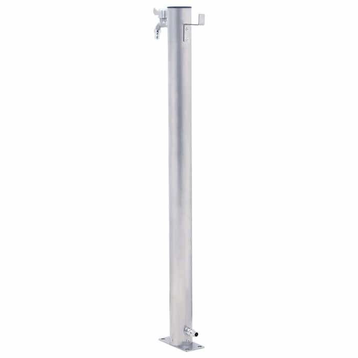 Colonne à eau de jardin - WIENS - 100 cm - Acier inoxydable - Rond - Argent - Robinet inclus - Crochet pratique