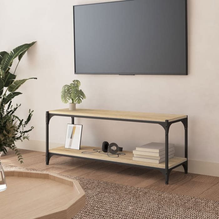 SALE 2026 Armoire TV moderne Brun - Meuble TV Chêne sonoma 100x33x41cm - bois dingénierie et acier PRO653641207