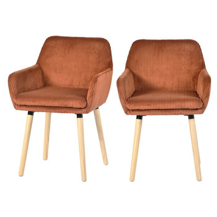 MEUBLES COSY Lot de 2 chaises de salle à manger de style scandinave avec pieds en bois accoudoirs en velours côtelé terracotta- ELIA