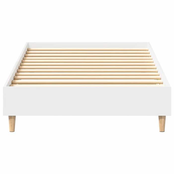 Cadre de lit simple en bois - MEUBLECHIC - 90x190 cm - Blanc - Bois dingénierie - Sommier à lattes - Pieds robustes