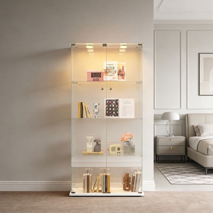 Vitrine - Vitrine en verre - LED réglable - 4 étagères - Blanc 78 x 35 x 163 cm