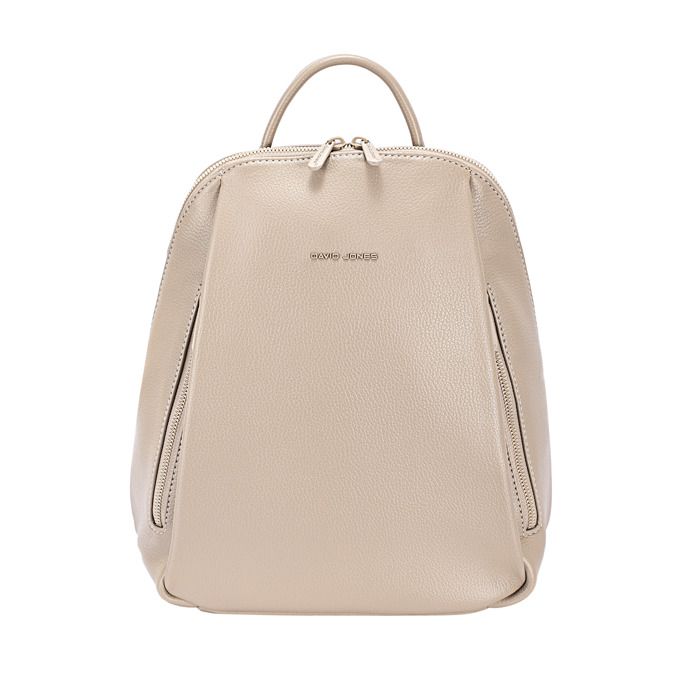 David Jones Paris Sac à dos femme ville similicuir PU poches zippées avant et dos bandoulières ajustables - Beige