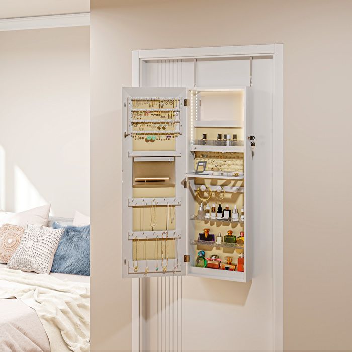 Armoire à bijoux - AKOZON - 11007 - Miroir pleine longueur LED - Verrouillable (2 clés) - Fixation mur/porte
