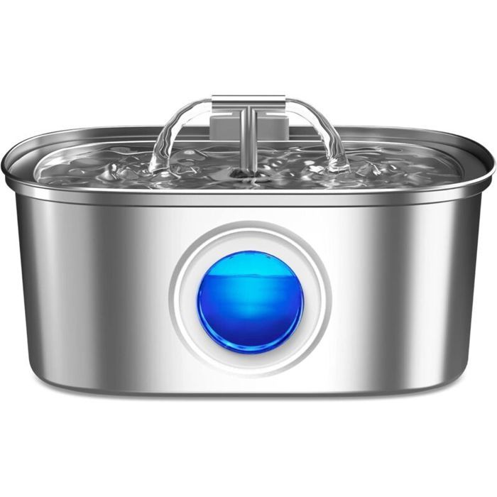 Fontaine à eau pour chat - Virex® - Acier inoxydable - Capacité 32 L - Fenêtre de niveau deau - Double débit