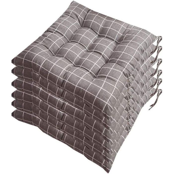 Galettes de chaise - Lot de 6 - 40x40 cm - Remplissage polyester 100% - Couverture 50% polyester 50% coton
