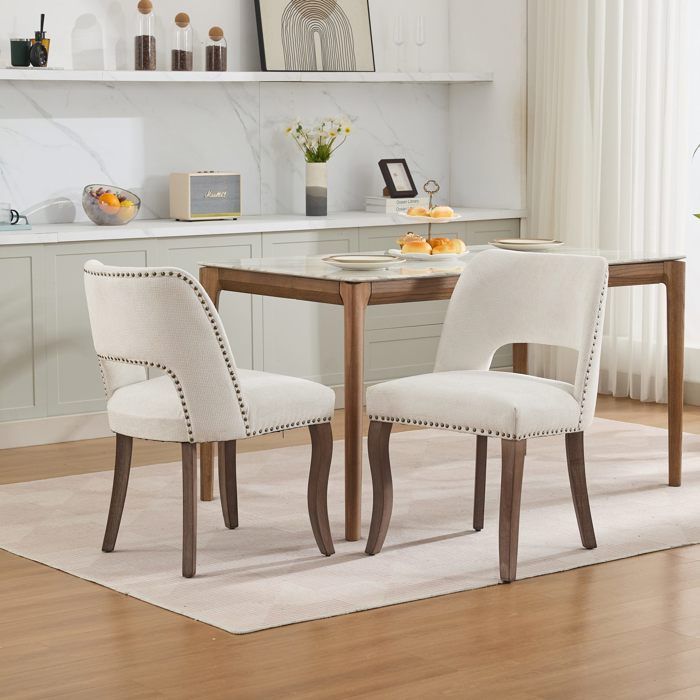 Chaise salle à manger bois 2 pièces tissu moderne beige ferme cuisine salle à manger Chaise salle à manger bois 2 pièces tissu moderne beige ferme cuisine salle à manger