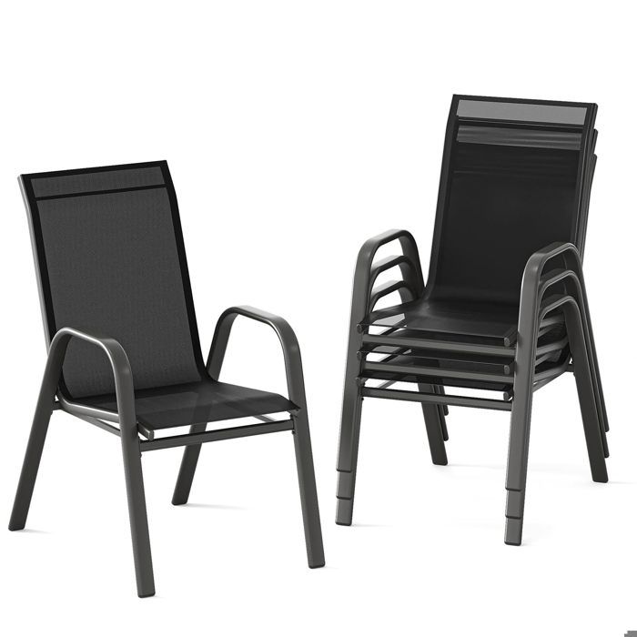 Lot de 4 chaises de jardin empilablesFauteuil de jardin à accoudoirs textilènestructure métalpour terrasse balconnoir
