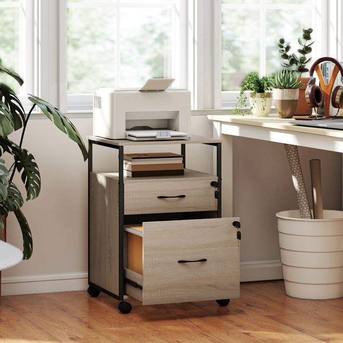 Caisson de bureau 2 tiroirs sur roulettes format A4/lettre 44 x 40 x 66 5 cm ton bois