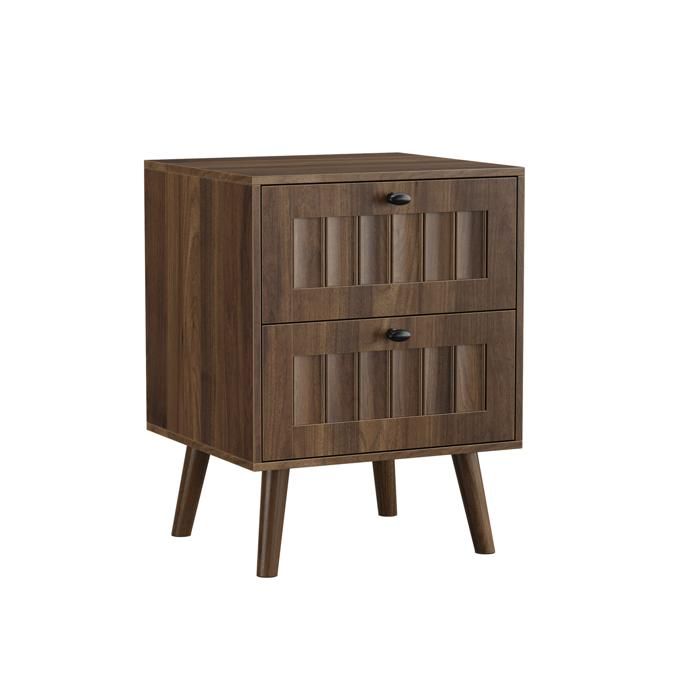 COVREO Table de chevet 2 tiroirs 435 x 40 x 575 cm style mi-siècle finition noyer pieds en bois massif