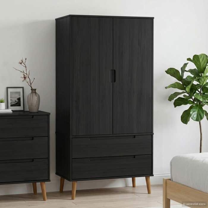 vidaXL Armoire MOLDE Noir 90 x 55 x 175 cm Bois de pin massif 42020940