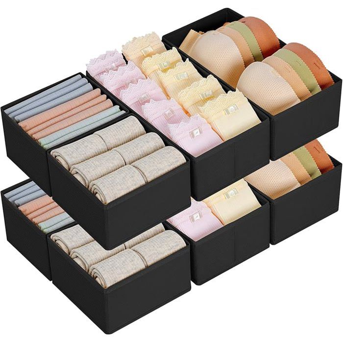 Organisateur de Tiroirs De Rangement Séparateurs de Tiroir Non Tissés Boîte Organisateur Dressing Rangement Noir 8 pièces