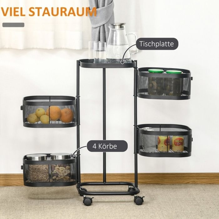 Desserte De Cuisine 4 Niveaux Noir Chariot De Rangement FloraGrace Pour Cuisine Salle De Bain Sans Montage 33x33x77cm