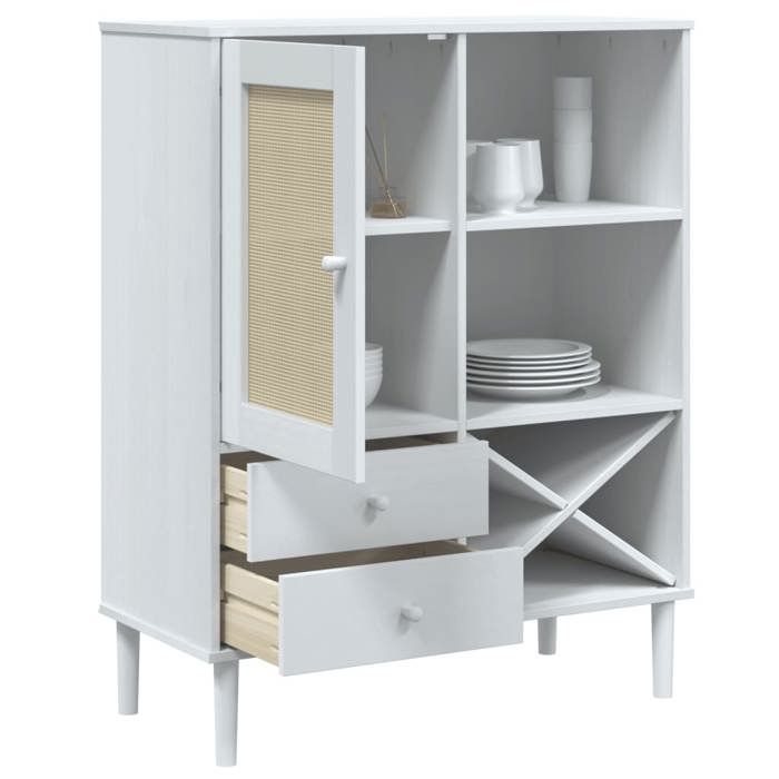 Blanc Commode Salon CHIC Buffet bas/Cabinet 1 PC SENJA aspect rotin blanc 90x40x112cm bois massif de pin N12731