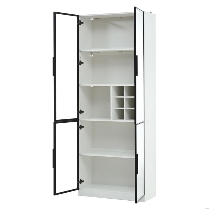 Vitrine haute 2 portes vitrées LED – Blanc – 80 x 35 x 200 cm