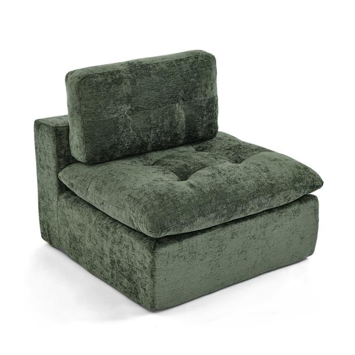 GOEURVANT Canapé COMPRESSE Chenille Vert Sans Montage Ergonomique Confortable Design Moderne Salon Module Central