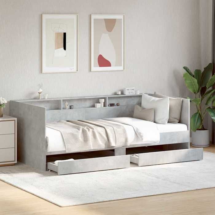 vidaXL Lit jour tiroirs gris béton 100x200 cm convertible avec rangement salon gain place pratique modulable