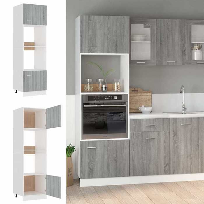 Gris Meuble micro-ondes Lyon Gris Sonoma 60x57x207 cm Bois dingénierie - Meuble Rangement LV33627