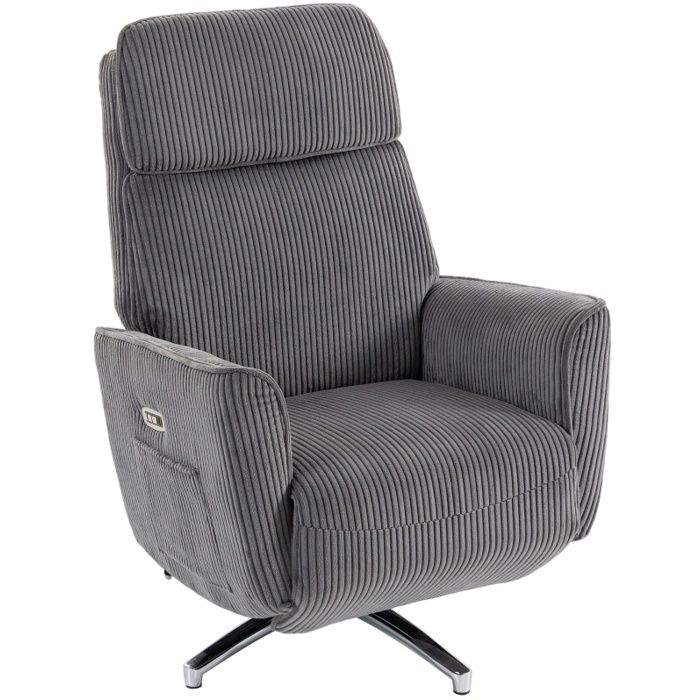 Fauteuil relax électrique pivotant 360° à double motorisation dossier inclinable têtière réglable USB-A USB-C gris foncé FOLYNA
