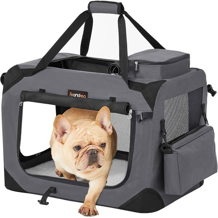 Sac Transport Chat Chien Caisse Pliable 60 x 42 x 42 cm Tissu Oxford et Filet Cadre en L 60 x l 42 x H 42 cm Gris GRIS SAC