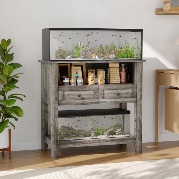 Support aquarium gris 20‑29 gallons charge 660 lb tiroirs rangement tortue reptile maison bureau