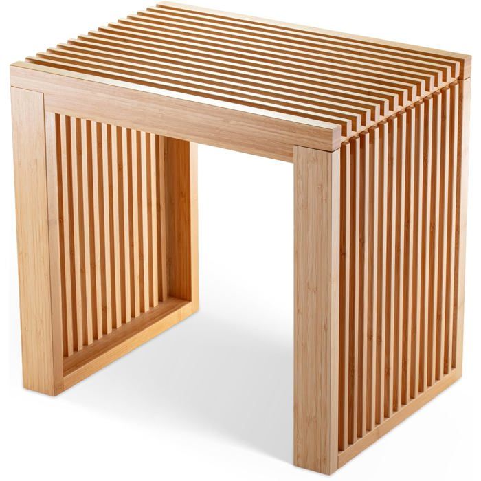 Tabouret bas en bambou pour salle de bain - banc petit format en bois massif polyvalent pour intérieur