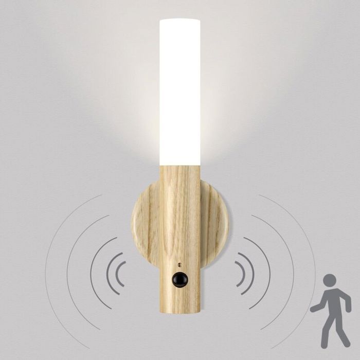 Applique Murale Sans Fil Bois Veilleuse LED Rechargeable Murale avec Détecteur de Mouvement lampe de chevet murale à Pile