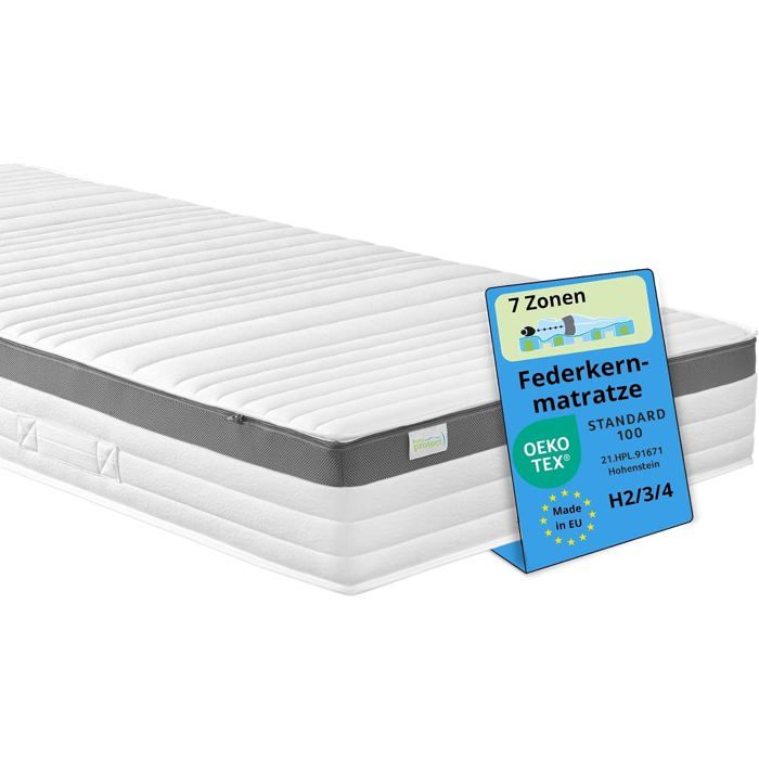 Bodyprotect 520 Matelas à ressorts ensachés 7 zones 140 x 200 cm H4 très ferme hauteur 21 cm housse 60 °C OEKO-TEX blanc
