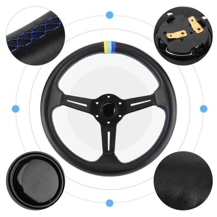 Volant Sport Universel 350mm Cuir Perforé Noir Avec Fil Rouge - Améliorez Votre Conduite Et Le Style De Votre Voiture