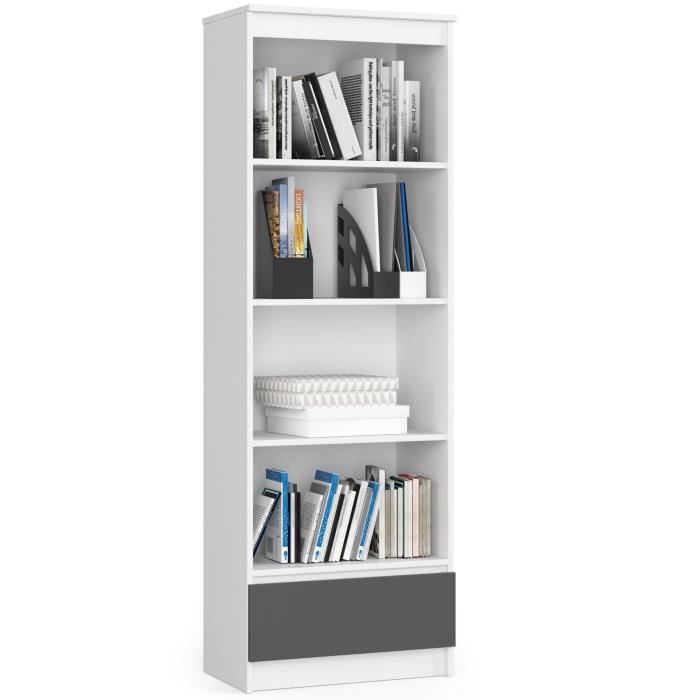Bibliothèque De Bureau Akord R11 Chêne Sonoma 80 Cm 1 Porte 2 Tiroirs Façade Blanche Mat 7 étagères 80x35x180 Cm R11 1D 2SZ