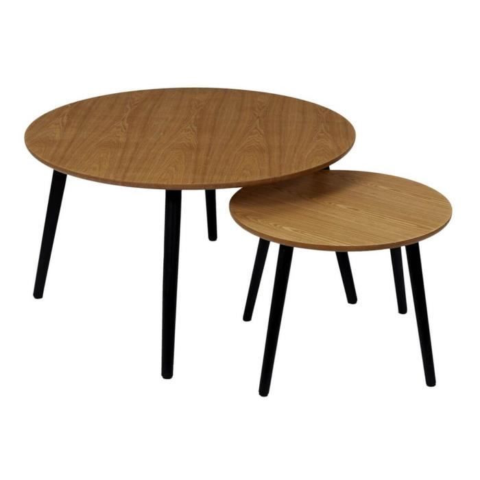 tables gigognes bois piètement métal noir - altobuy - siska - contemporain - design - ø80 x h45 cm